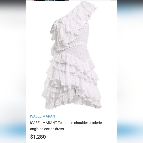 Isabel Marant Zeller One Shoulder White Eyelet Lace Dress [size 44]🤍